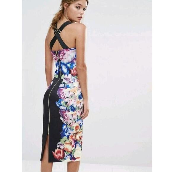 Ted Baker Deony Colorful Floral Bodycon Scuba Midi Dress‎ US 6 Buckle Strap - Picture 12 of 14